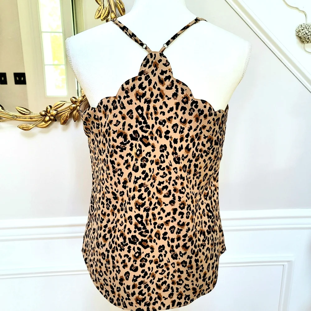 New! J. Crew 4 6 8 Scalloped Camisole Racerback Tank Top Leopard Animal NWT